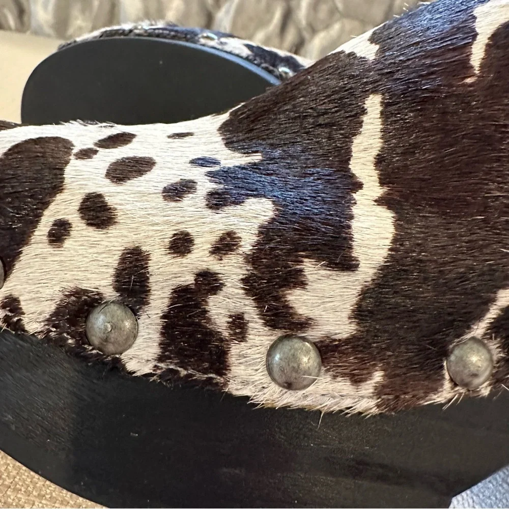 Matisse Black and White Cowhide Studded Platform Clogs - Picture 8 of 10